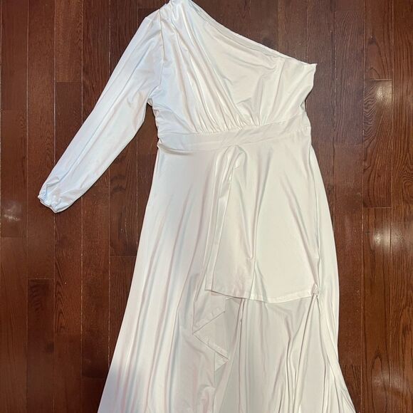 IyMoo Womens Sexy Plus Size Long Sleeve Ruched Elegant High Low Maxi Dress - Picture 8 of 15